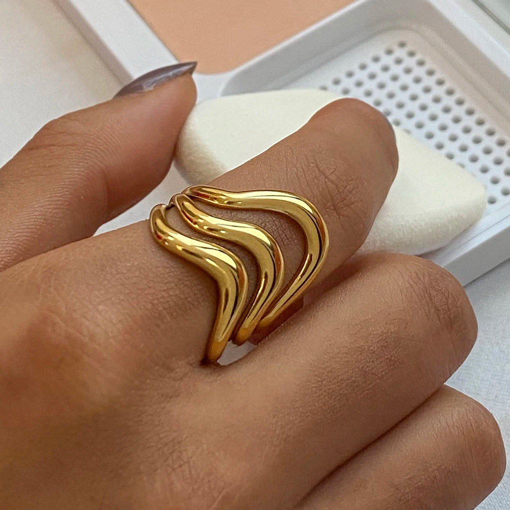 Kika Fashion Stainless Steel Open Ring 18K PVD Plated Smooth Metal Personalized Waterproof Jewelry for Women Gift