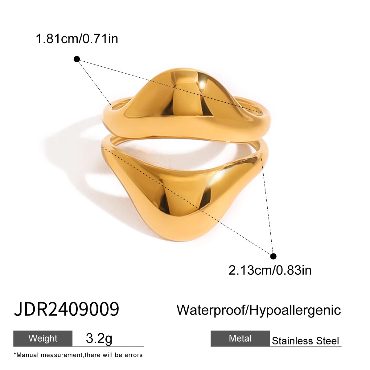 Kika Fashion Stainless Steel Open Ring 18K PVD Plated Smooth Metal Personalized Waterproof Jewelry for Women Gift