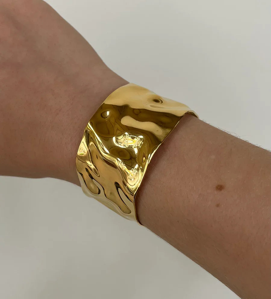 Kika Textured Gold Cuff Gold Plated Stainless Steel Adjustable Bangele Bracelets