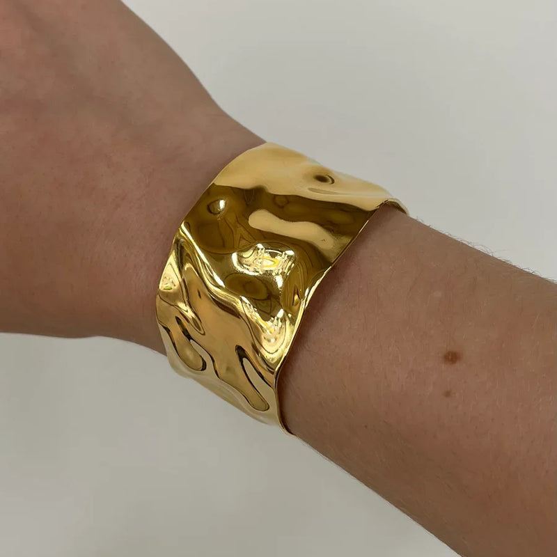 Kika Textured Gold Cuff Gold Plated Stainless Steel Adjustable Bangele Bracelets