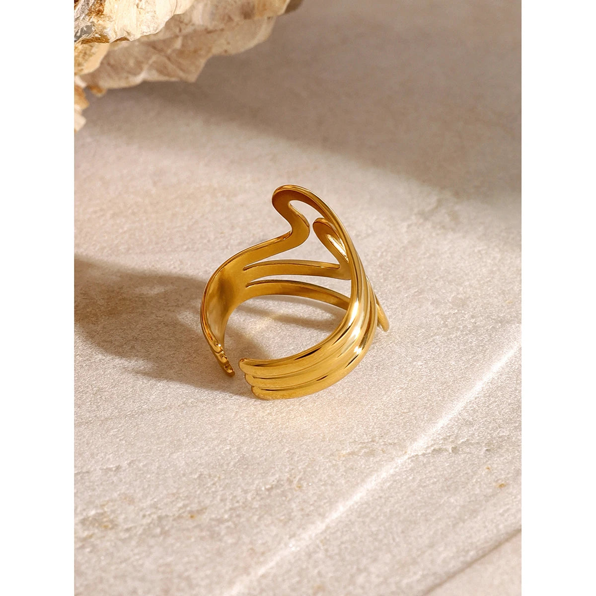 KIKA New Design Stainless Steel Creative Geometric Hollow Open Ring for Women Statement Metal Rust Proof Minimalist Jewelry