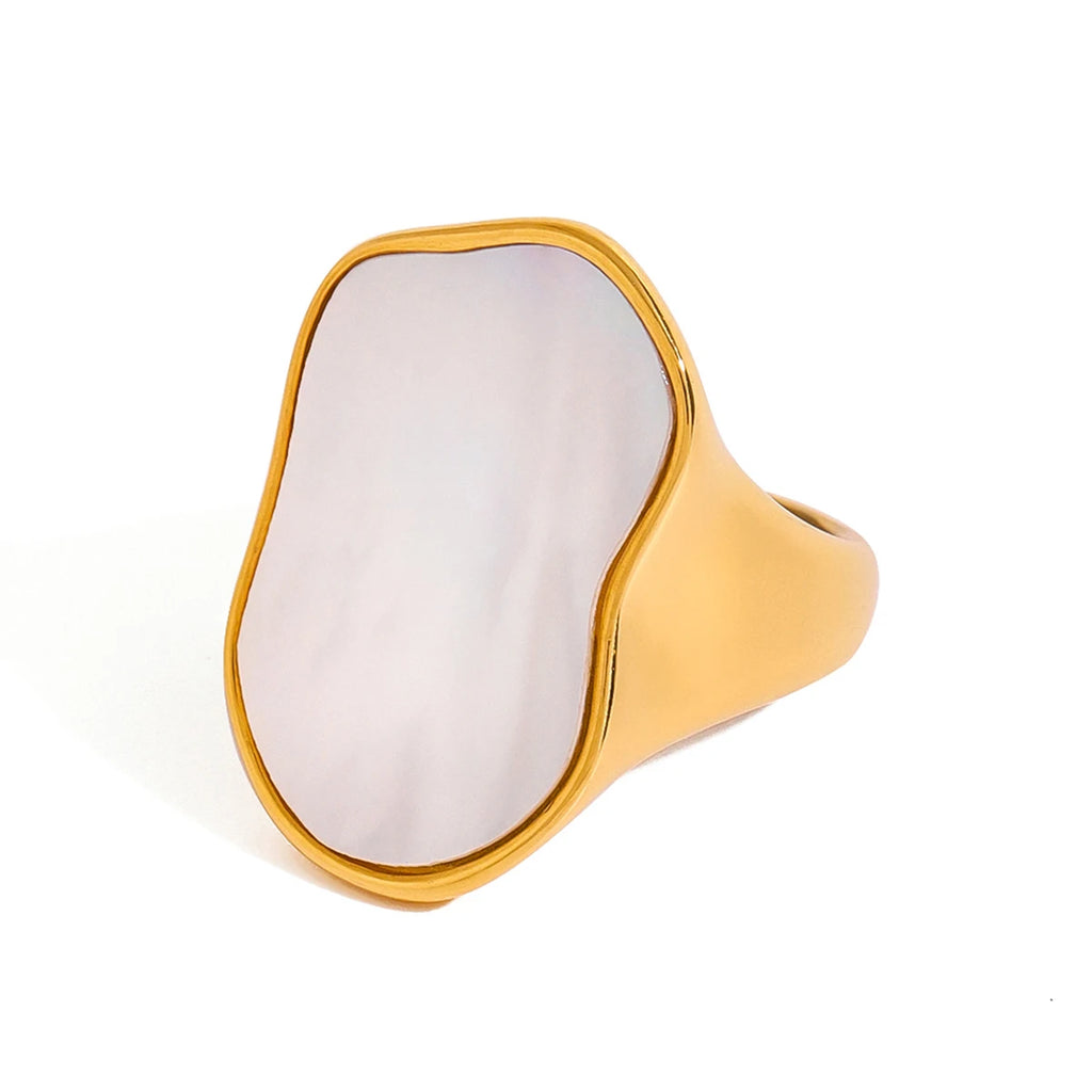 Kika Occident Irregular Natural Shell Vintage Rings for Women Stainless Steel Temperament Exaggeration Metal Ring Jewelry Gift
