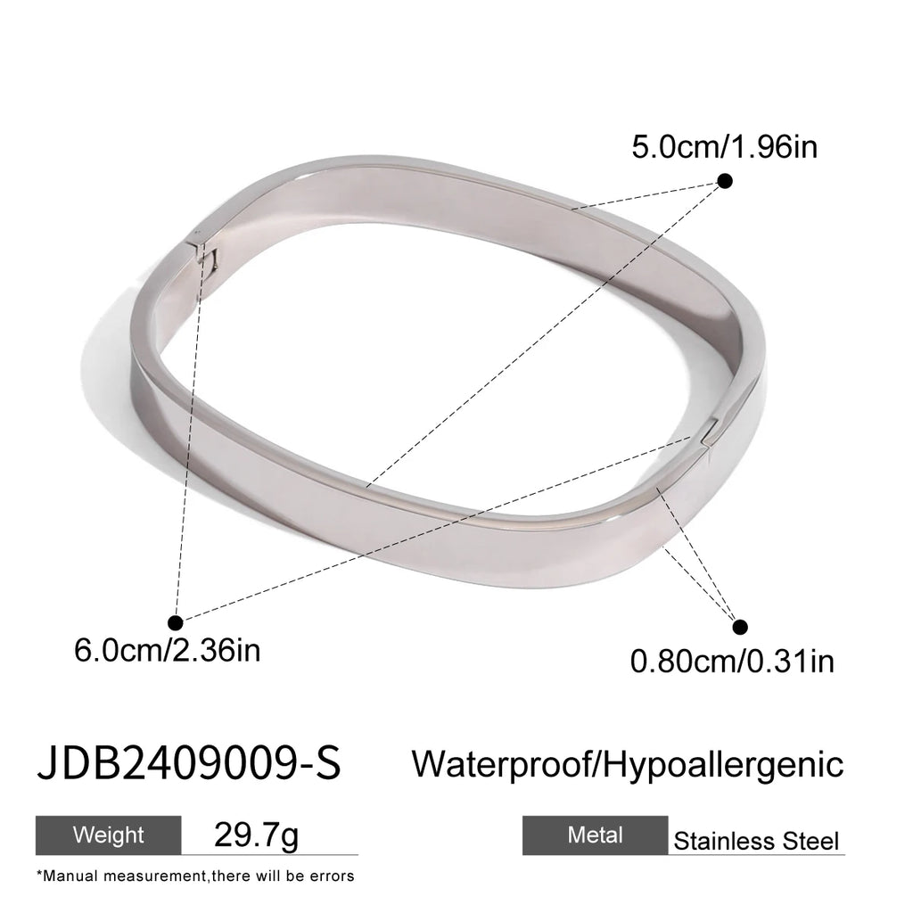 Kika Polished Textured Waterproof Stainless Steel Big Bracelet Bangle