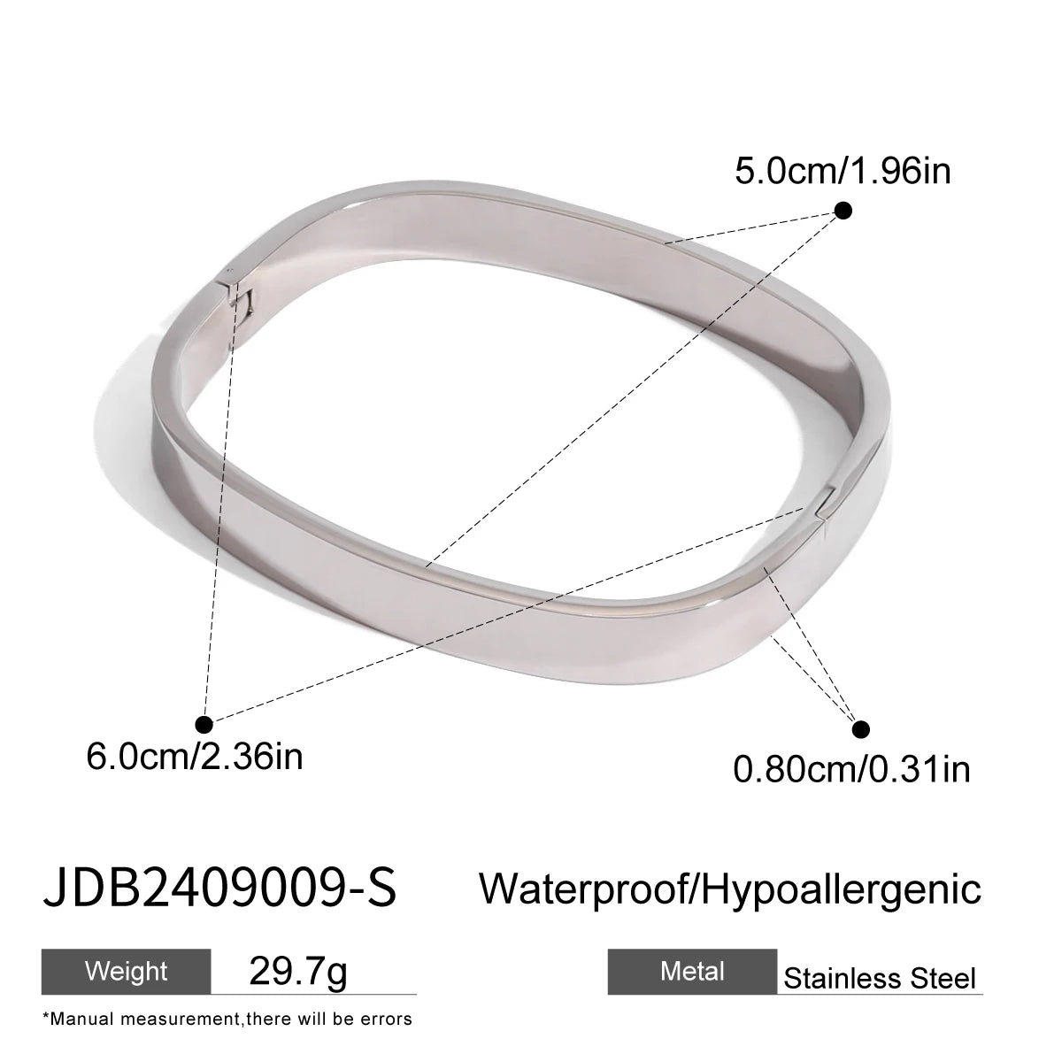 Kika Polished Textured Waterproof Stainless Steel Big Bracelet Bangle