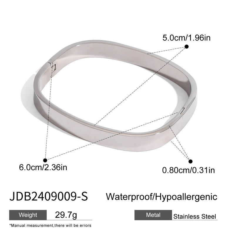 Kika Polished Textured Waterproof Stainless Steel Big Bracelet Bangle