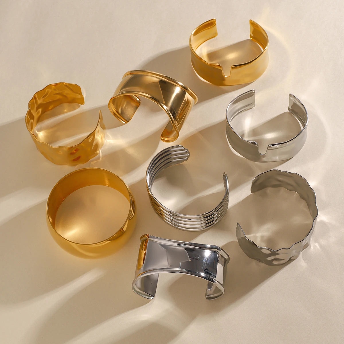 KIKA Unique Stainless Steel 316L Metal Wide Cuff Open Bracelet Bangle  PVD Plated Waterproof