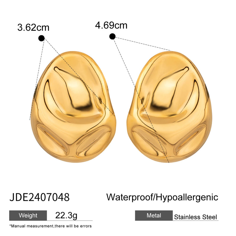 Kika Stainless Steel Gold Color Vintage Big Metal Earrings