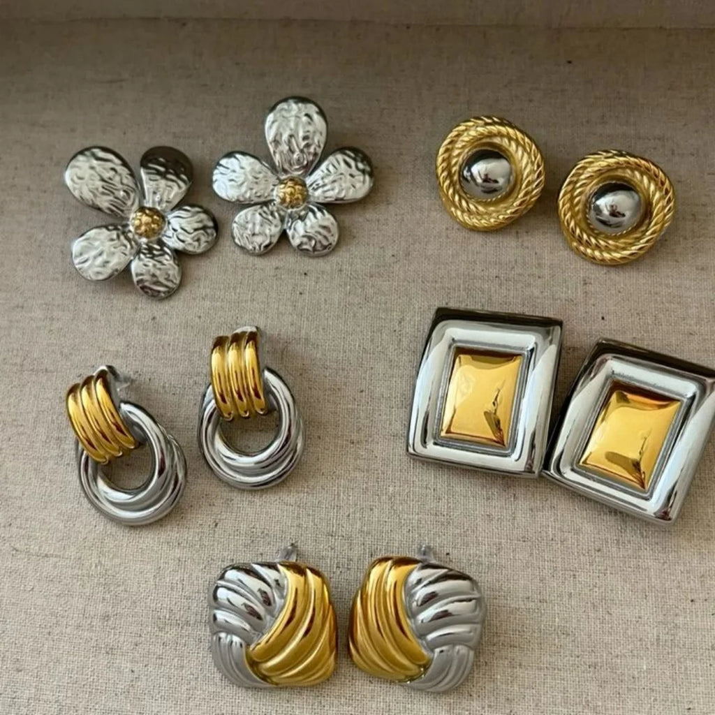 KIKA Creative Stainless Steel 316L Mixed Metal Vintage Stud Earrings