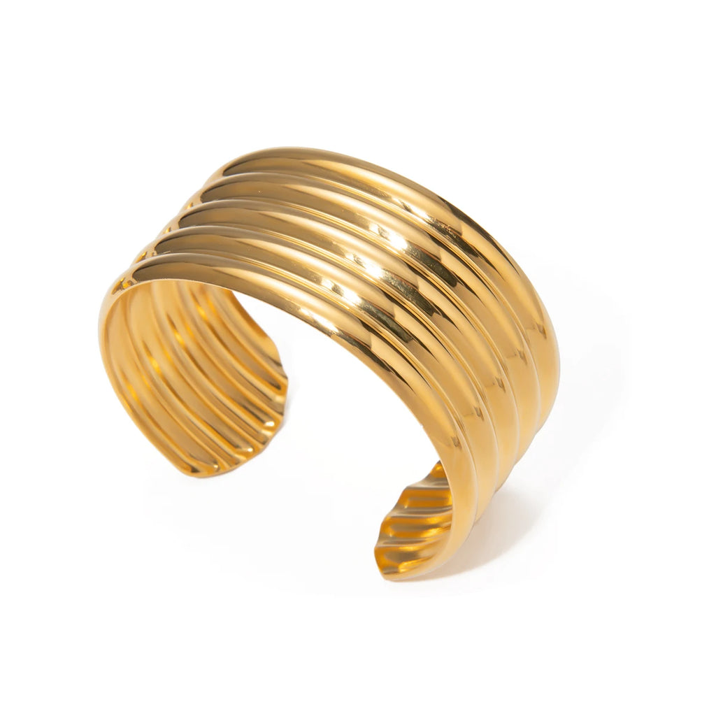 KIKA Stylish Unique Design Stainless Steel Metal Textured Cuff Bracelet Bangle Texture Rust Proof 18K PVD Plated Jewelry