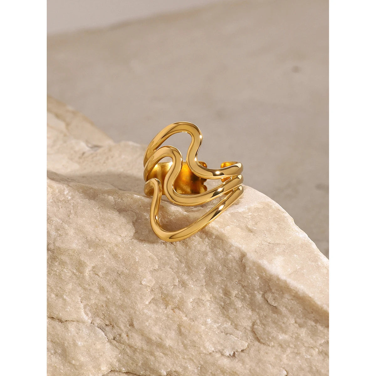 KIKA New Design Stainless Steel Creative Geometric Hollow Open Ring for Women Statement Metal Rust Proof Minimalist Jewelry