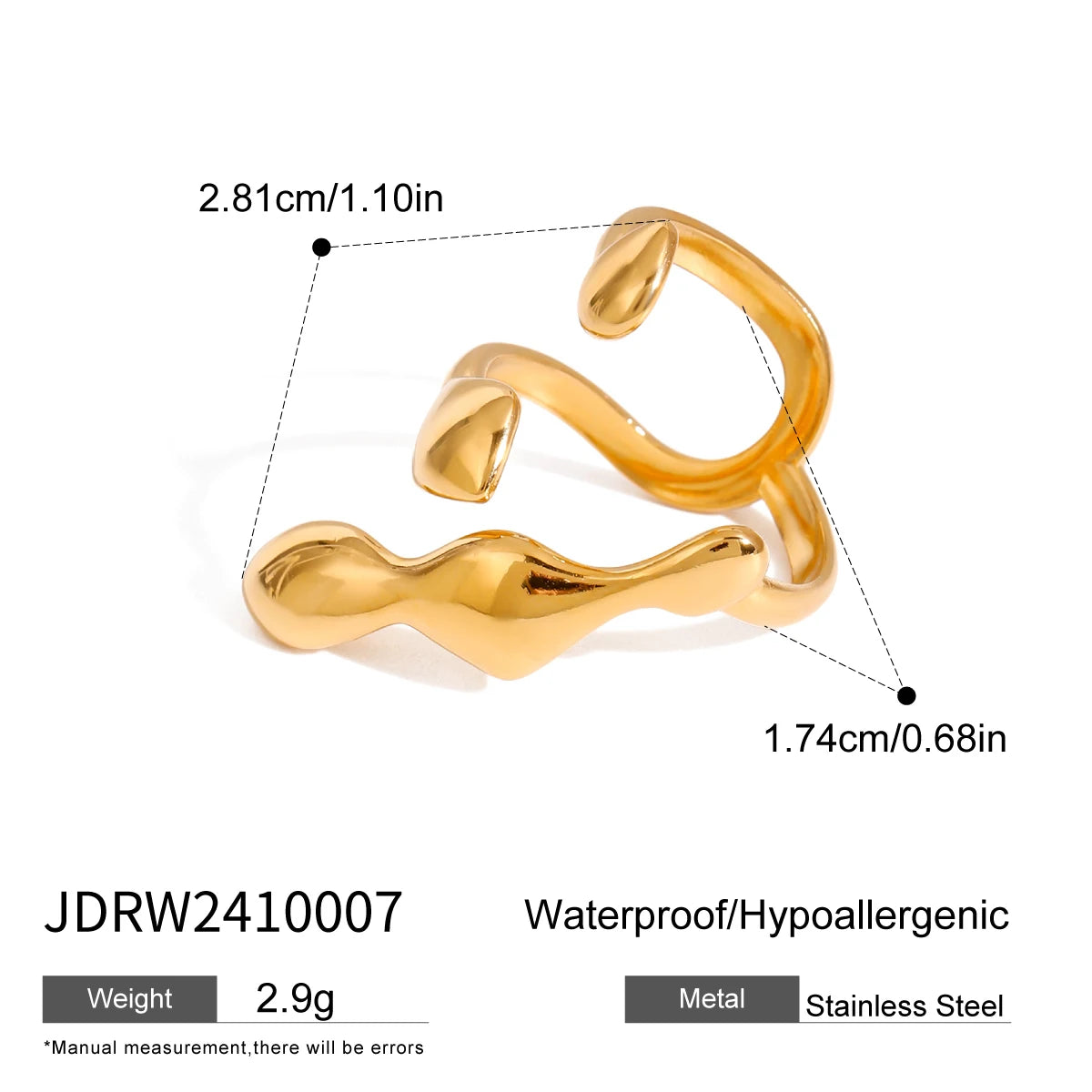 Kika Fashion Stainless Steel Open Ring 18K PVD Plated Smooth Metal Personalized Waterproof Jewelry for Women Gift