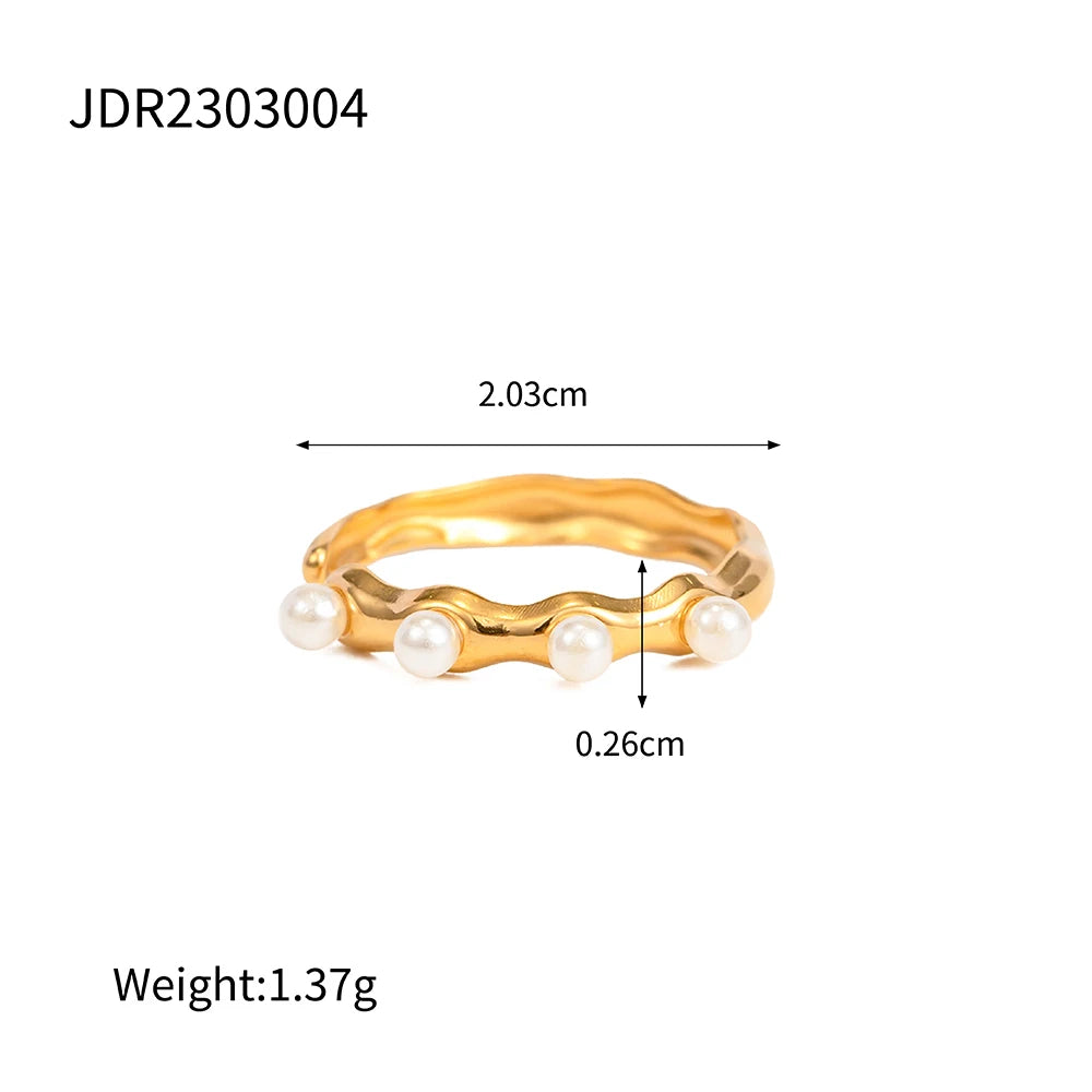 KIKA Imitation Pearls Ring Jewelry Stainless Steel 316L Golden Geometric New Finger Ring for Women