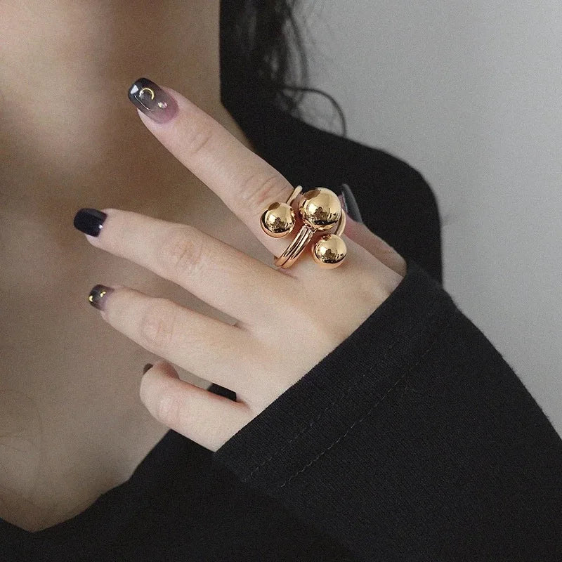 Kika Statement Stainless Steel Ball Adjustable Ring 18K Gold Plated Trendy Finger Ring Jewelry Anillos Mujer Acero Inoxidable