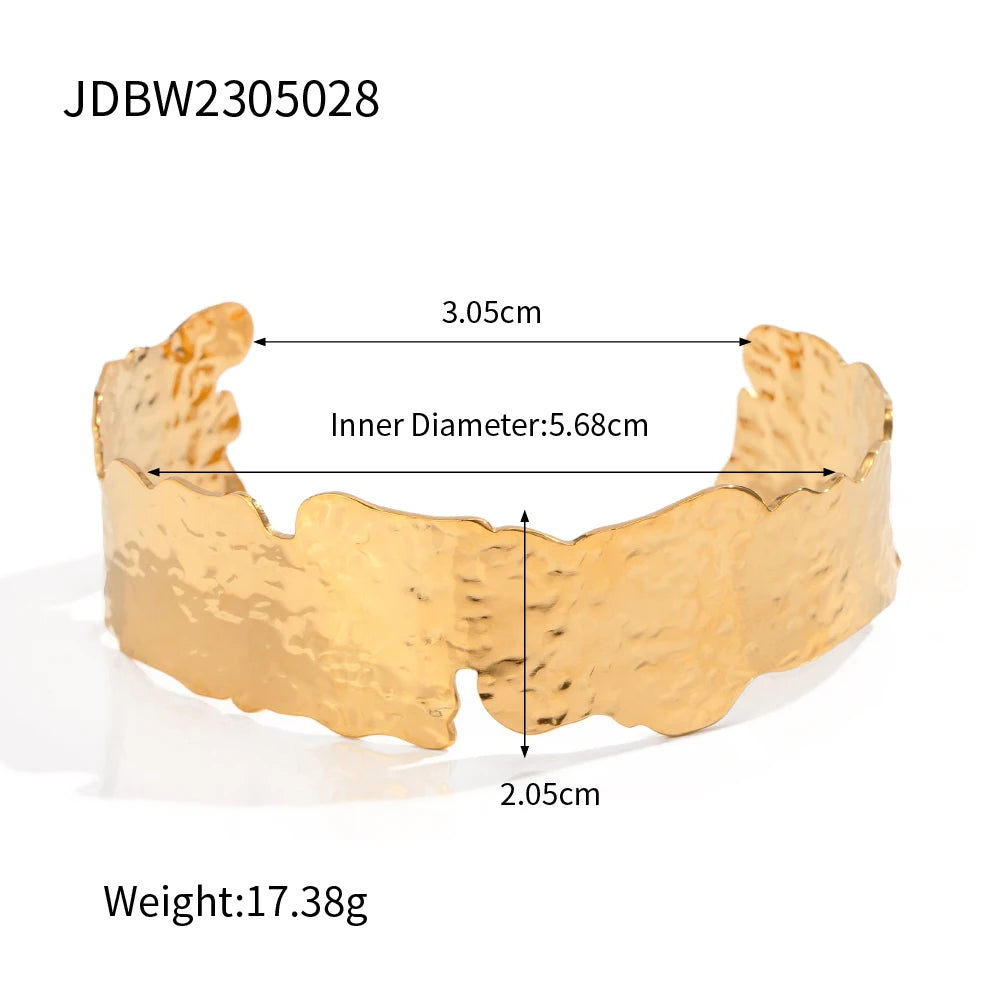 Kika Textured Gold Cuff Gold Plated Stainless Steel Adjustable Bangele Bracelets