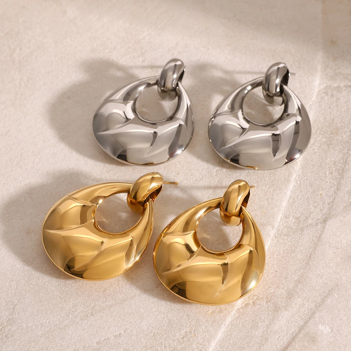 KIKA Chunky Ribbed Hoops by Caitlyn Minimalist Statement Oval Hoop Croissant Earrings Gold & Silver Color