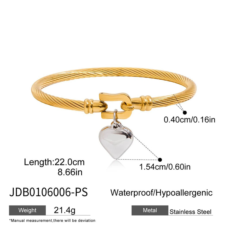 Kika  Stainless Steel Heart Pendant Horseshoe Hook Bracelet 18K Gold Color Plated