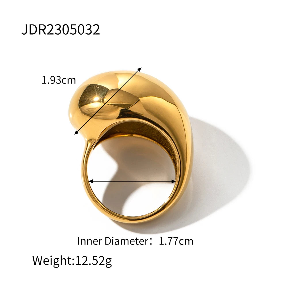 Kika Stylish Unique Stainless Steel Water Drop Geometric Finger Wide Ring for Women Personalized Metal Charm Jewelry Gift New