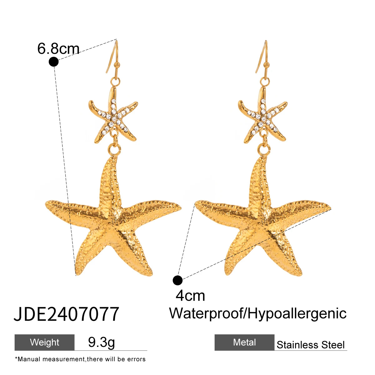 kika Fashion Stainless Steel Sea Ocean Element Starfish Earrings