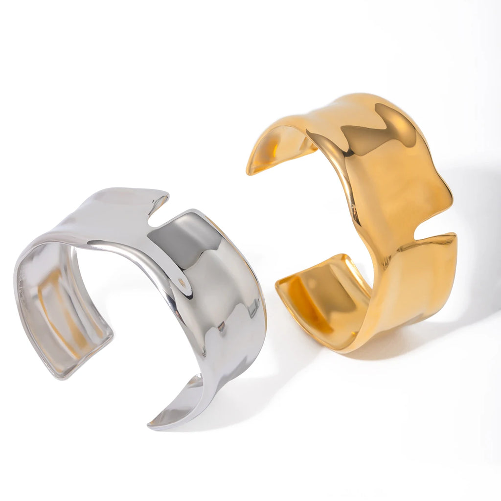 KIKA Unique Stainless Steel 316L Metal Wide Cuff Open Bracelet Bangle  PVD Plated Waterproof