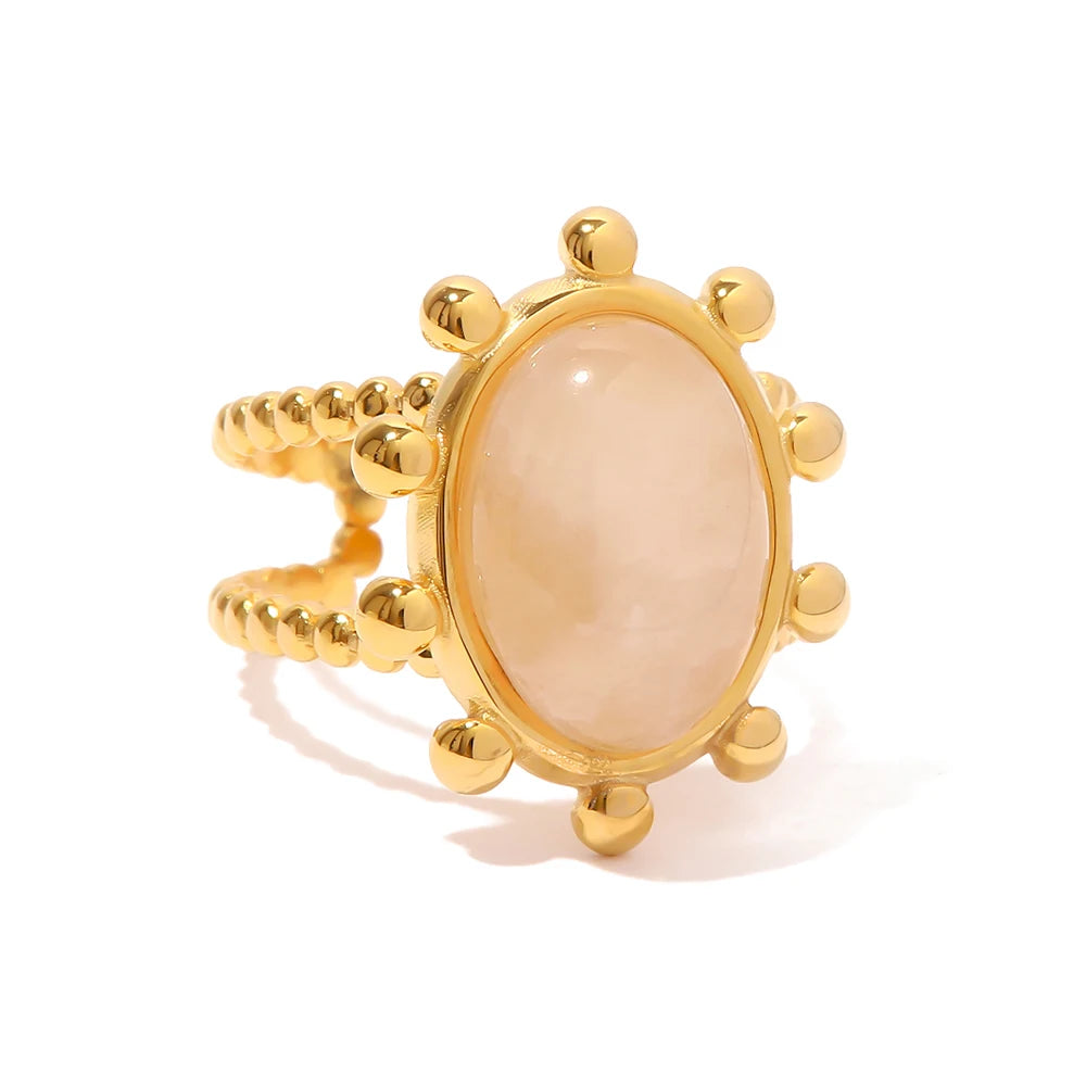 Kika Natural Stone Stainless Steel Gold Color Layered Hollow Open Ring Trendy Fashion France Chic Jewelry Envio Gratis Todo