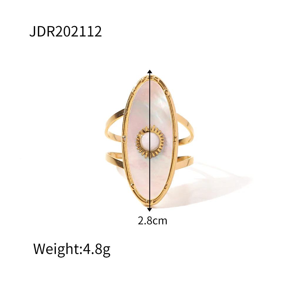 Kika Vintage Oval Round Natural Shell Pearl 18K PVD Gold Plated Stainless Steel Opening Rings Women Jewelry Anillos Mujer