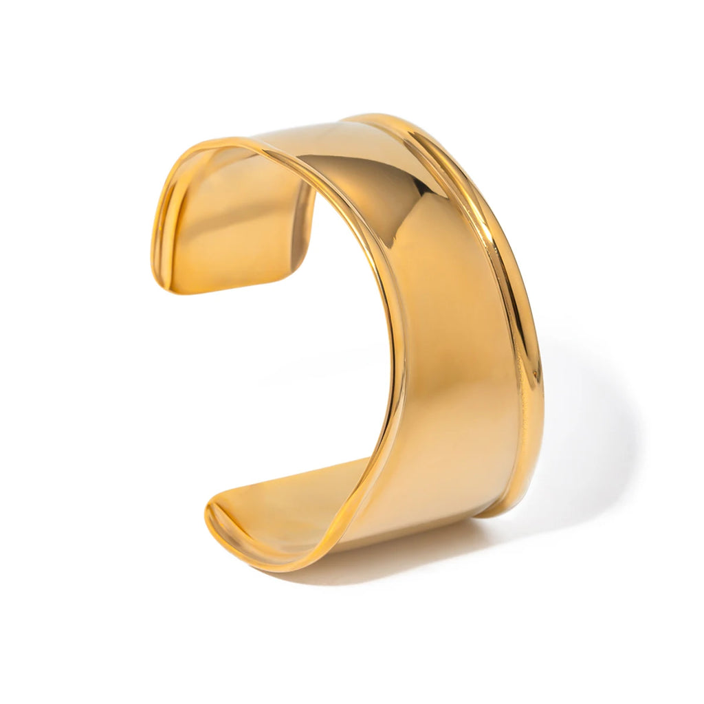 KIKA Stylish Unique Design Stainless Steel Metal Textured Cuff Bracelet Bangle Texture Rust Proof 18K PVD Plated Jewelry