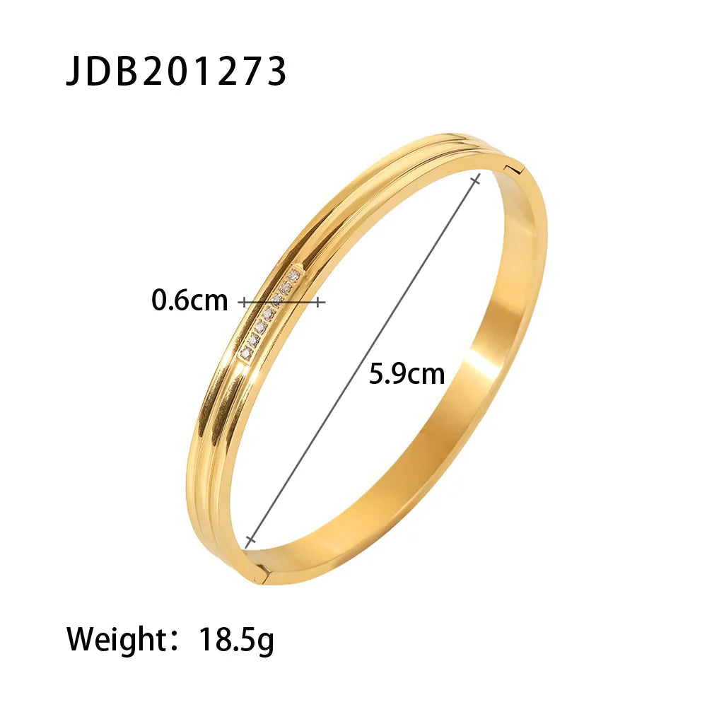 KIKA Simple Statement 18k Gold Color Cuff bracelet Stainless Steel Jewelry Waterproof Opening Cubic Zirconia Bangles For Women