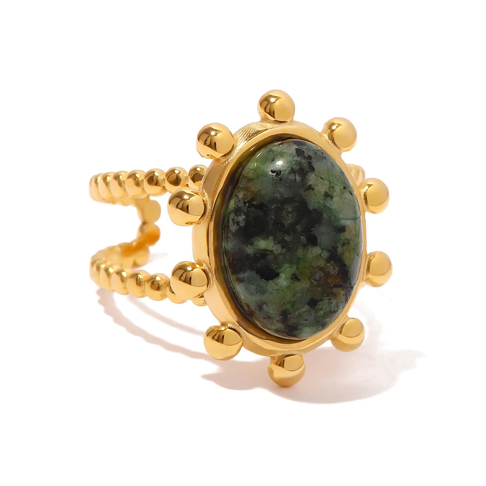 Kika Natural Stone Stainless Steel Gold Color Layered Hollow Open Ring Trendy Fashion France Chic Jewelry Envio Gratis Todo