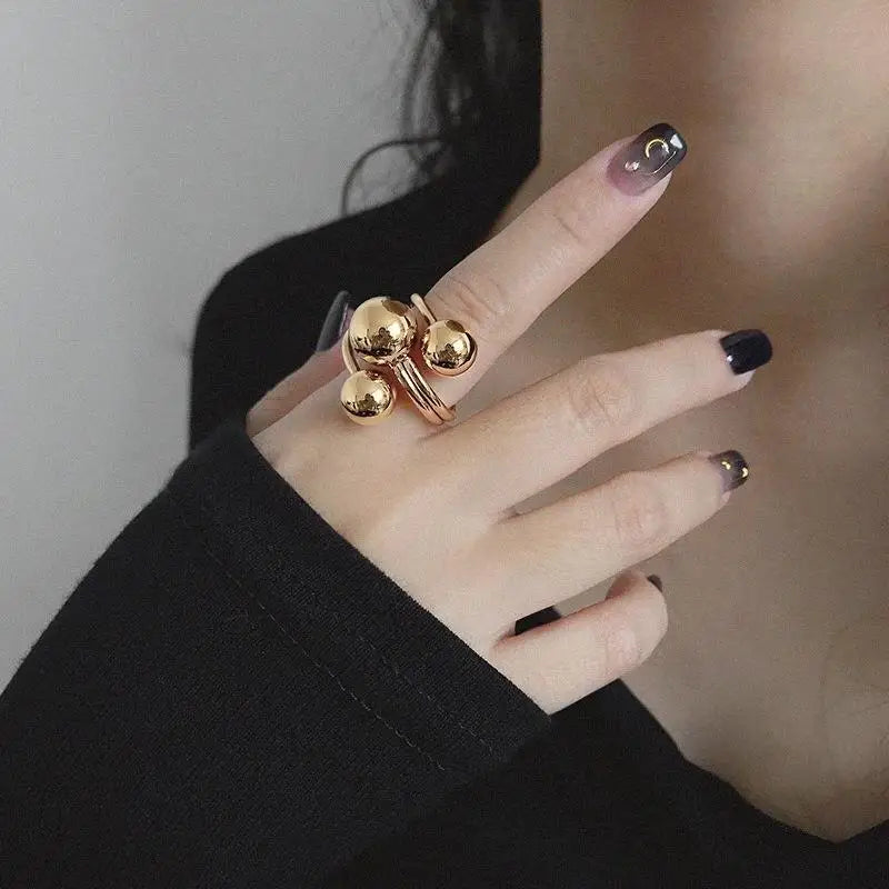 Kika Statement Stainless Steel Ball Adjustable Ring 18K Gold Plated Trendy Finger Ring Jewelry Anillos Mujer Acero Inoxidable
