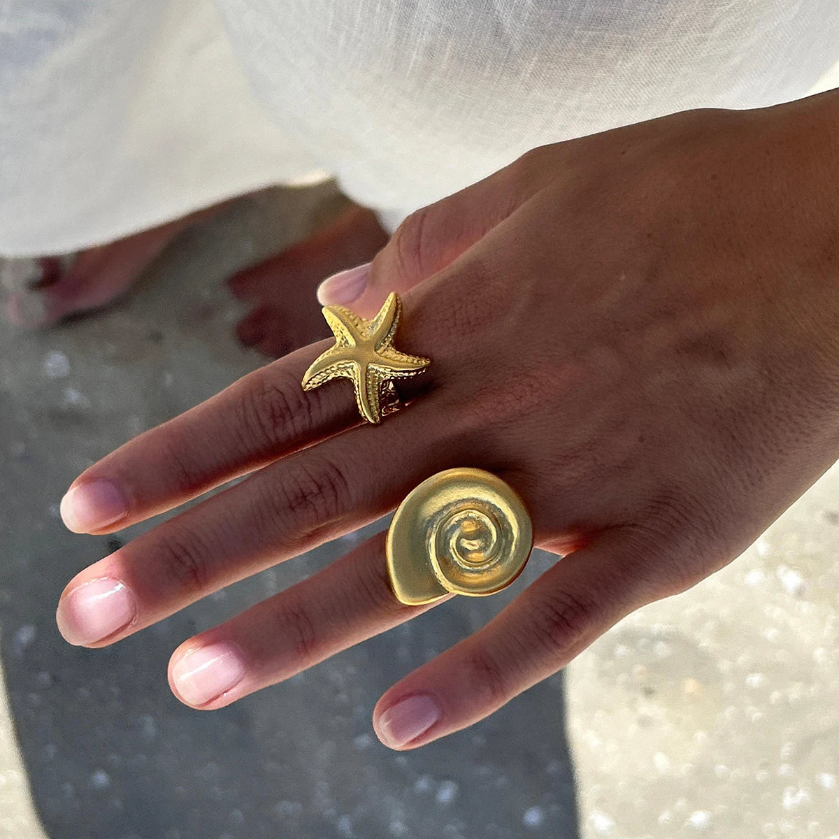 Kika Stainless Steel Hammered Starfish Ocean Style Open Ring