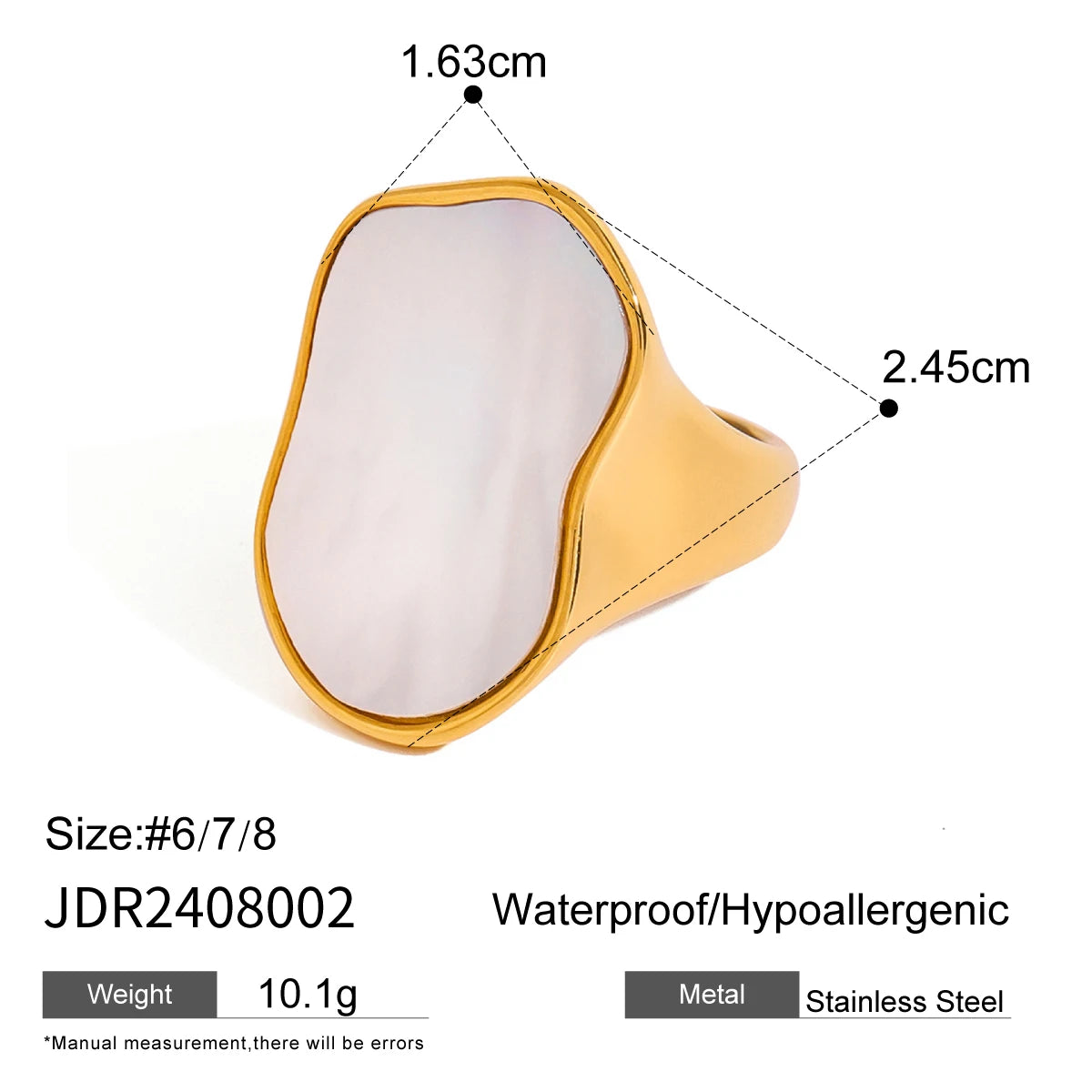 Kika Occident Irregular Natural Shell Vintage Rings for Women Stainless Steel Temperament Exaggeration Metal Ring Jewelry Gift