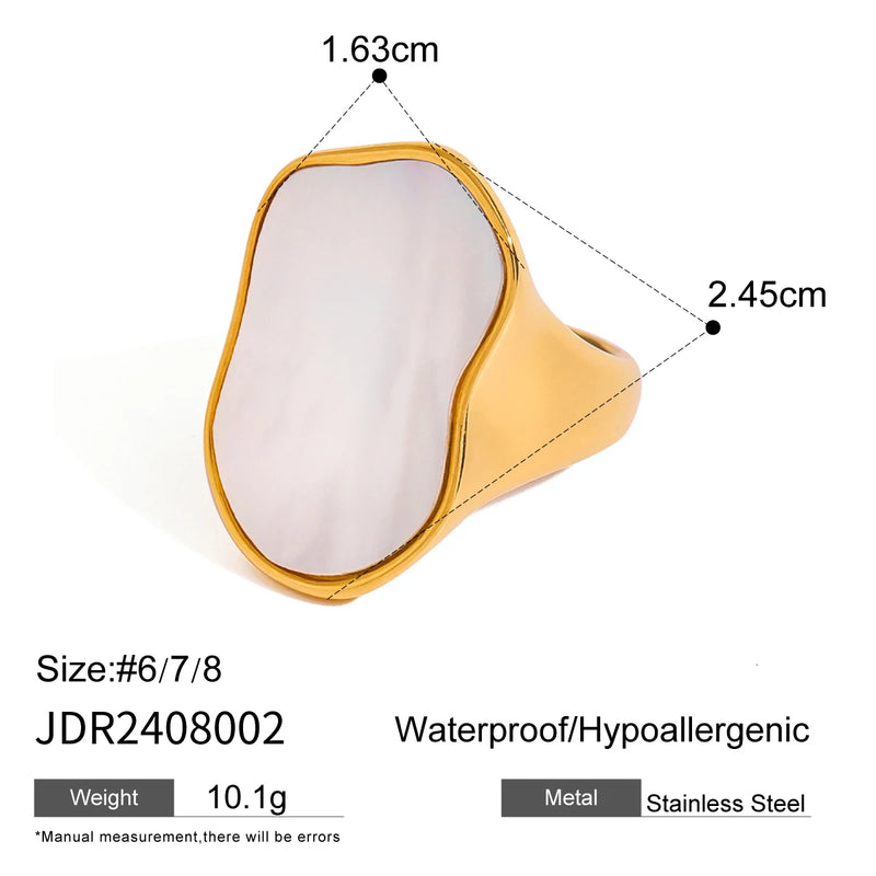 Kika Occident Irregular Natural Shell Vintage Rings for Women Stainless Steel Temperament Exaggeration Metal Ring Jewelry Gift
