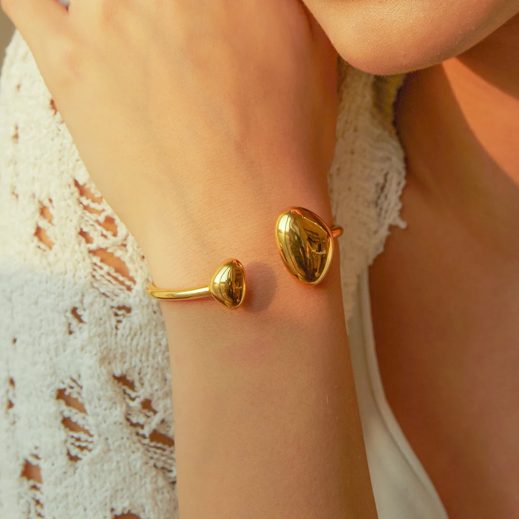 KIKA Unique Geometric Open Bracelet Stainless Steel Gold Plated Color Waterproof Jewelry for Women Valentine's Day Gift