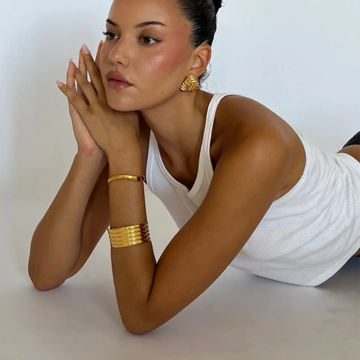 KIKA Unique Stainless Steel 316L Metal Wide Cuff Open Bracelet Bangle  PVD Plated Waterproof