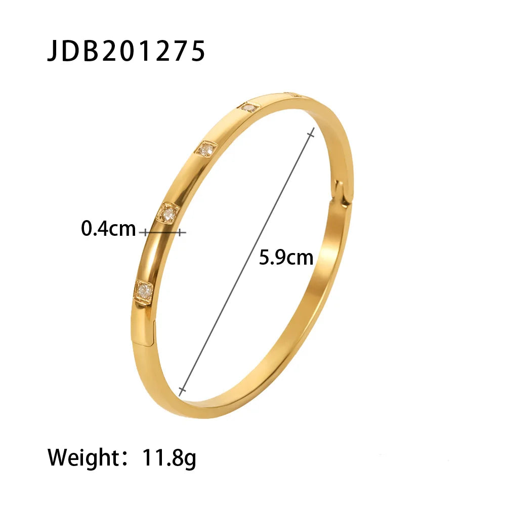KIKA Simple Statement 18k Gold Color Cuff bracelet Stainless Steel Jewelry Waterproof Opening Cubic Zirconia Bangles For Women