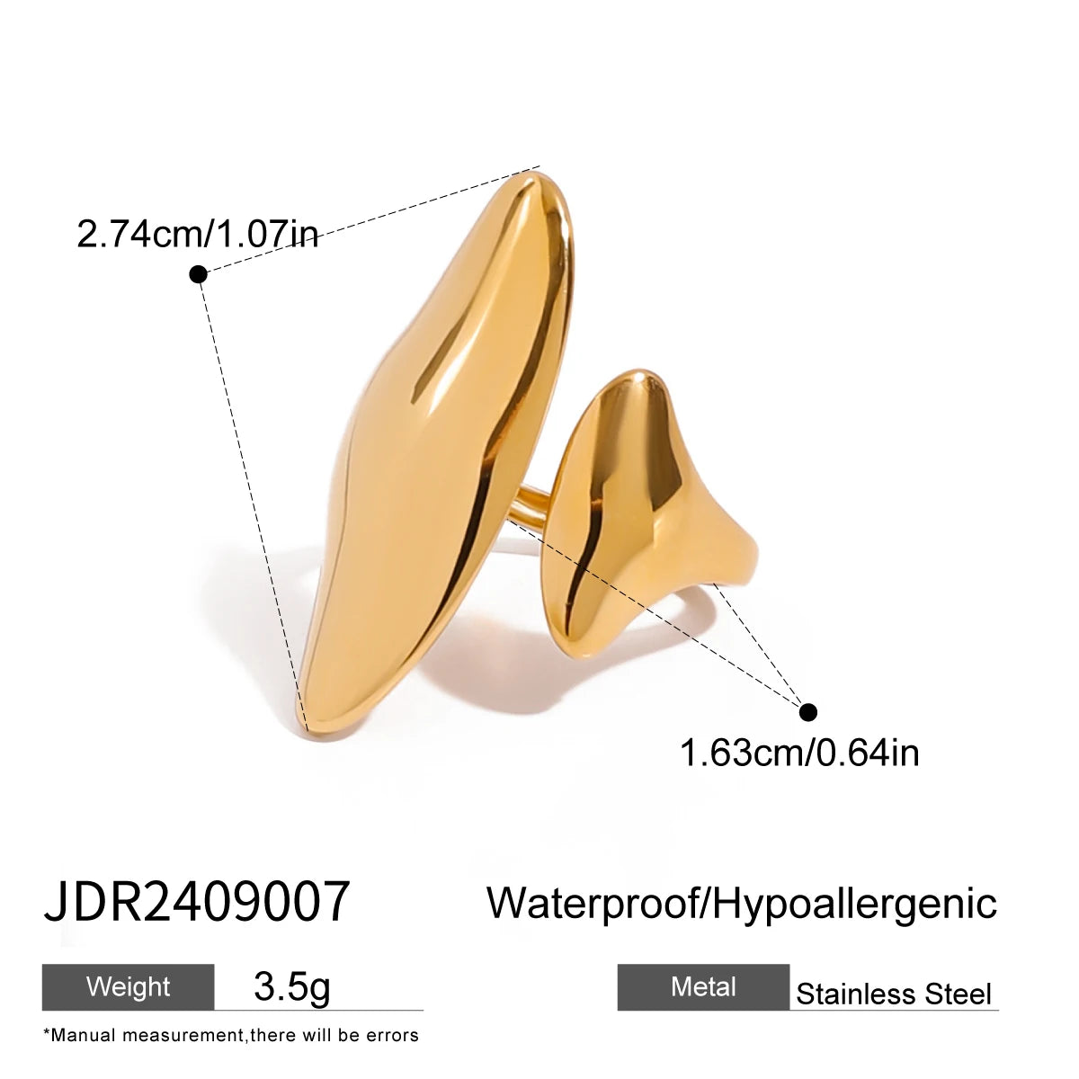 Kika Fashion Stainless Steel Open Ring 18K PVD Plated Smooth Metal Personalized Waterproof Jewelry for Women Gift
