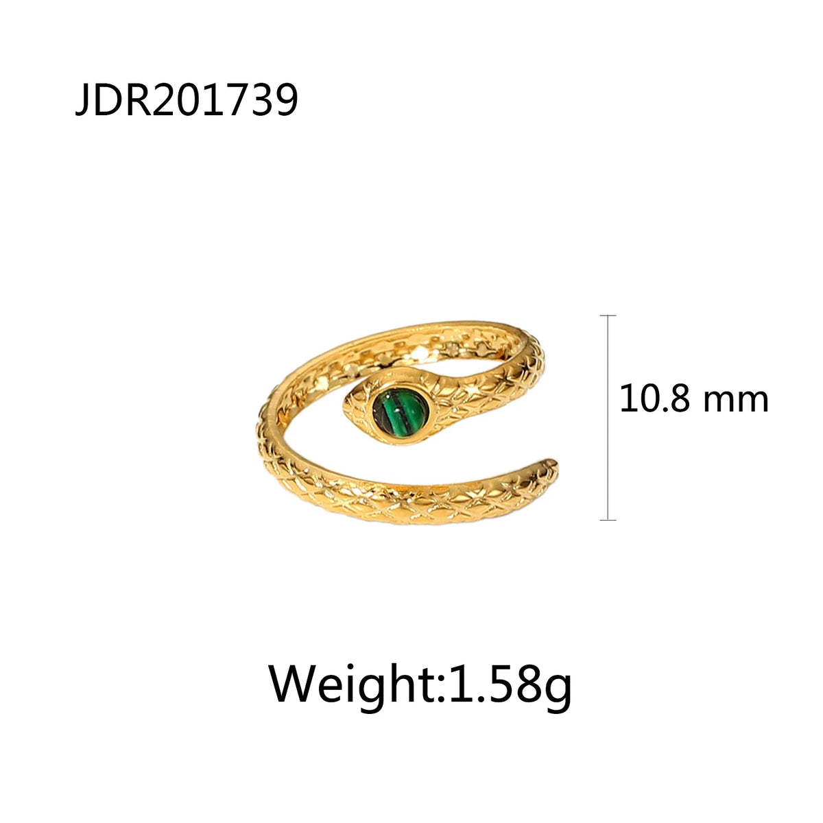 Kika Vintage 18K Gold Malachite Statement Open Ring WaterProof 18k PVD Gold Plated Stainless Steel bague femme acier inoxydabl