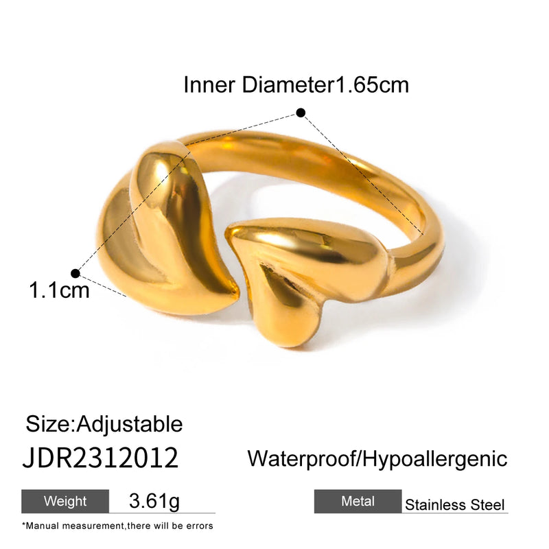 Kika Stainless Steel 18k Gold Color asymmetric heart shaped open ring