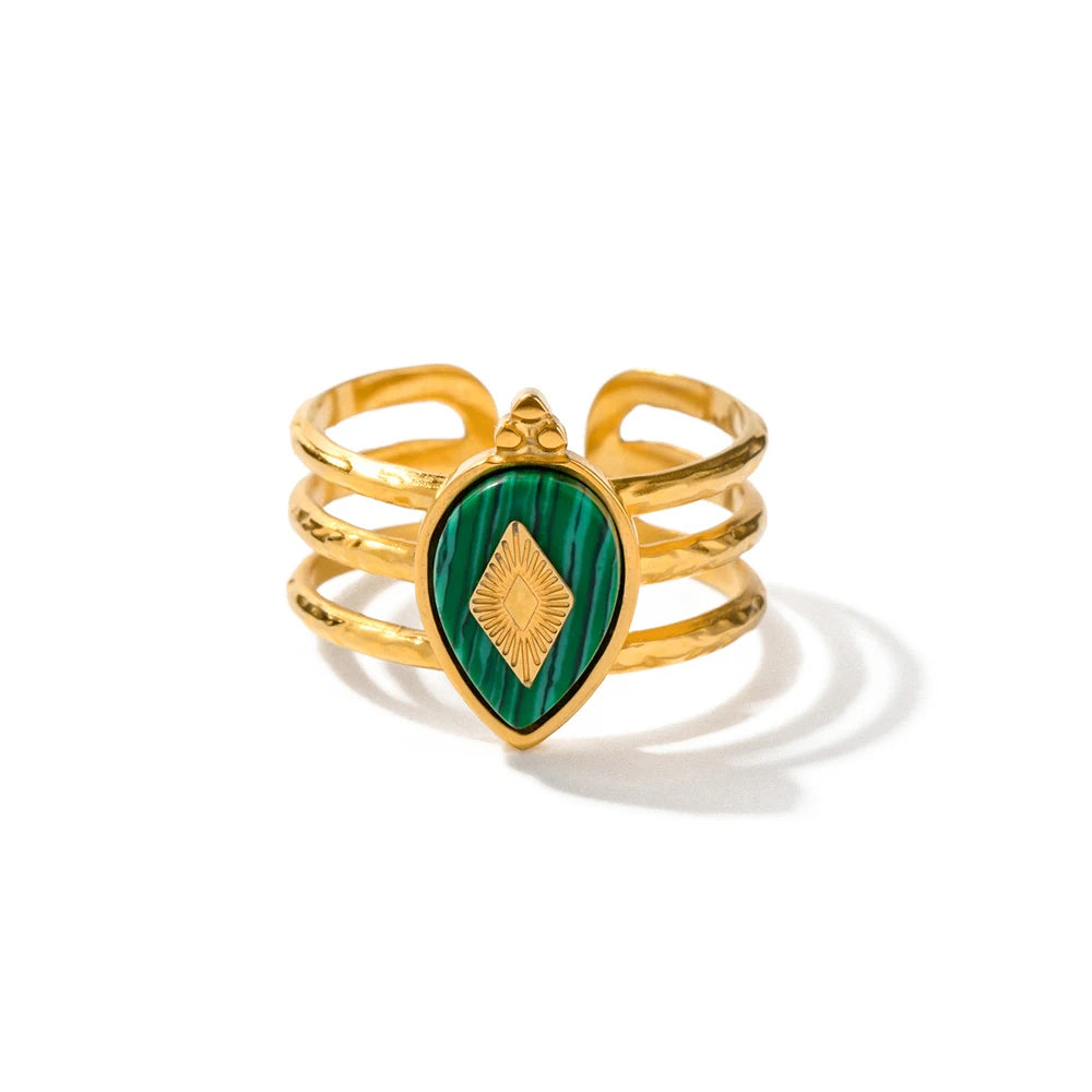Kika Natural Stone Stainless Steel Gold Color Layered Hollow Open Ring Trendy Fashion France Chic Jewelry Envio Gratis Todo