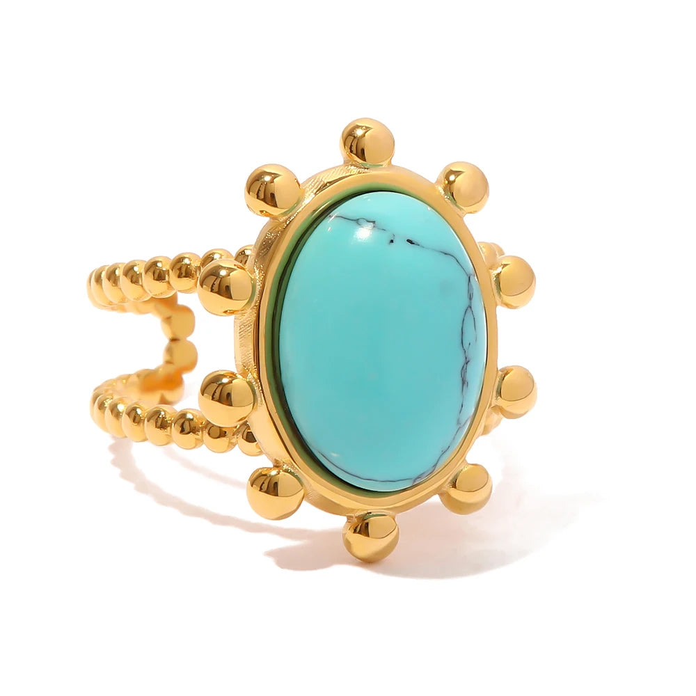 Kika Natural Stone Stainless Steel Gold Color Layered Hollow Open Ring Trendy Fashion France Chic Jewelry Envio Gratis Todo