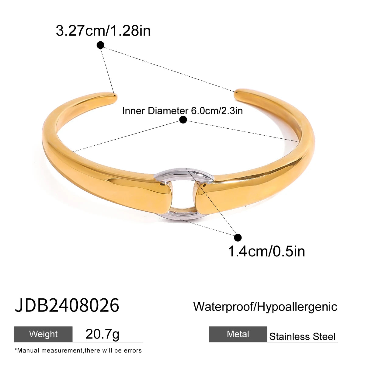 KIKA Waterproof 316L Stainless Steel Two-Toned Buckle Bracelet Bangle Women 18k Gold Color Charm Jewelry