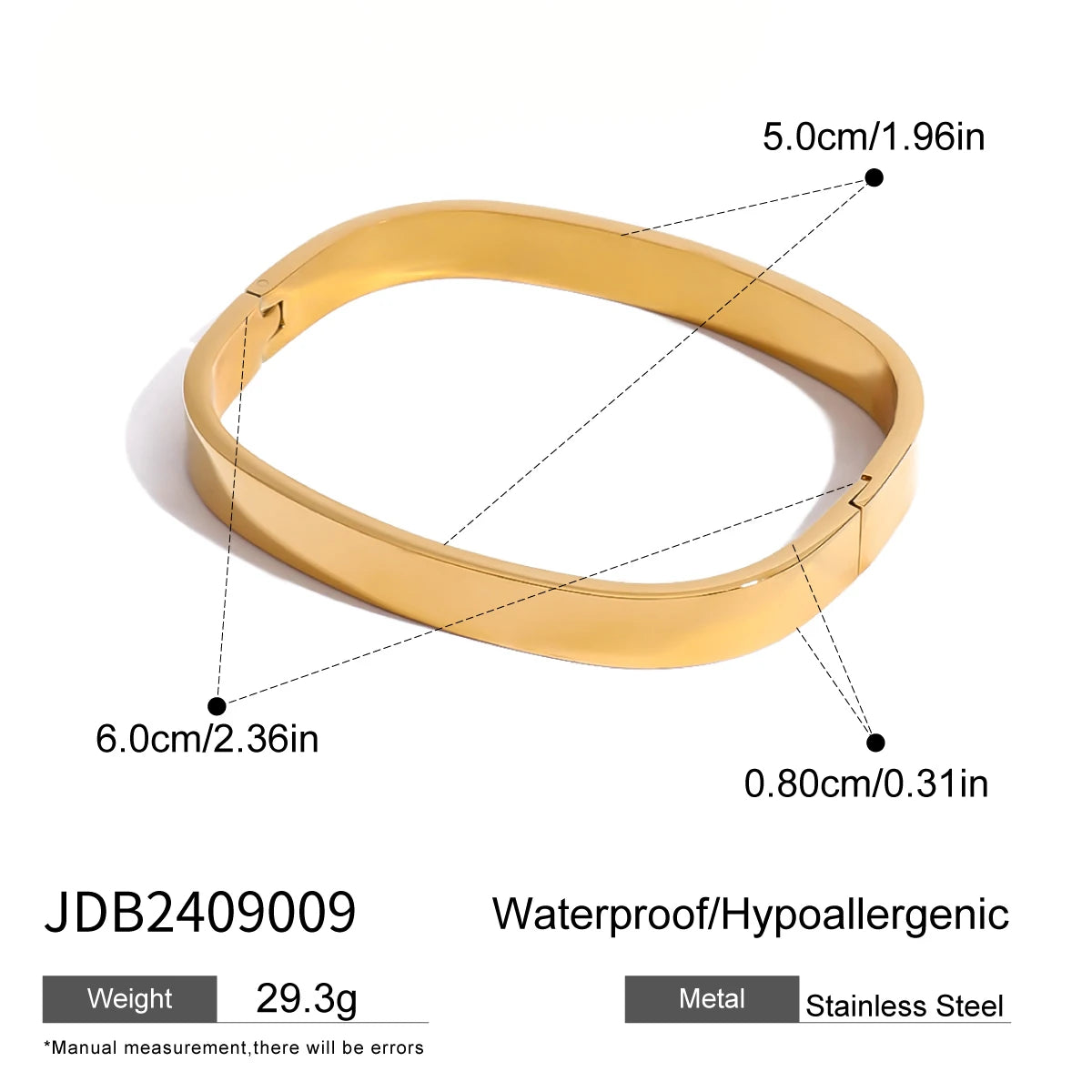Kika Polished Textured Waterproof Stainless Steel Big Bracelet Bangle