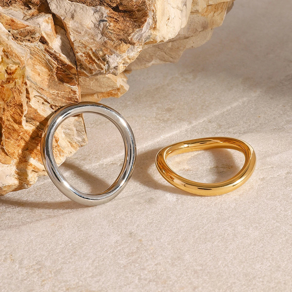 Kika Minimalist Stainless Steel Silver Gold Color Mixed Matching Smooth Wave Ring Set Prevent Allergy Statement Fashion Jewelr