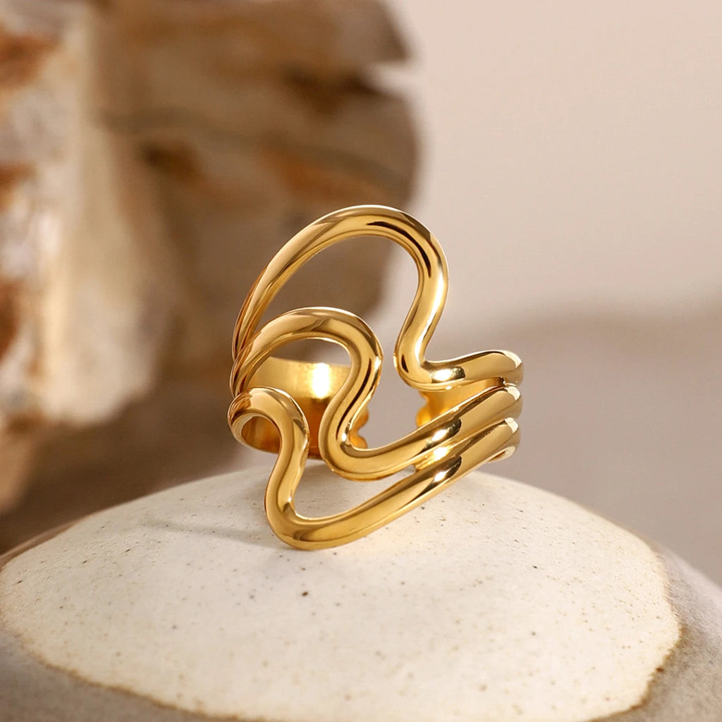 KIKA New Design Stainless Steel Creative Geometric Hollow Open Ring for Women Statement Metal Rust Proof Minimalist Jewelry