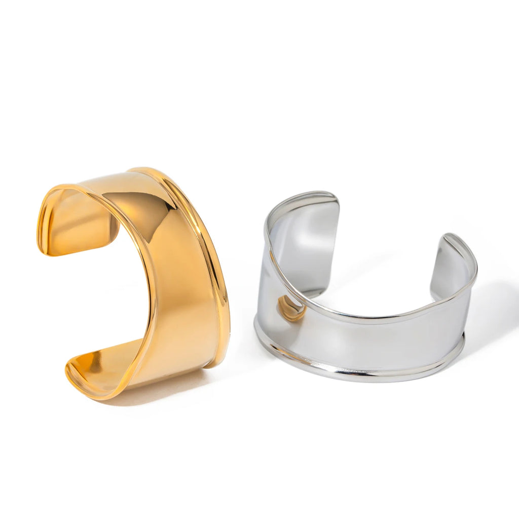 KIKA Unique Stainless Steel 316L Metal Wide Cuff Open Bracelet Bangle  PVD Plated Waterproof