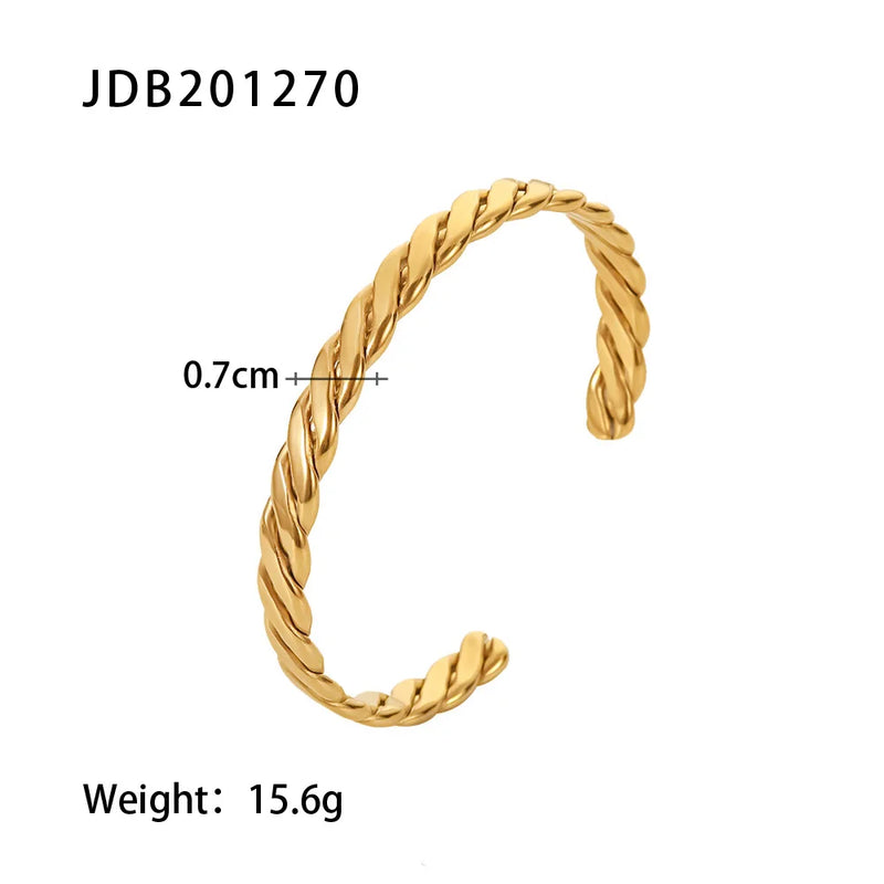 KIKA Simple Statement 18k Gold Color Cuff bracelet Stainless Steel Jewelry Waterproof Opening Cubic Zirconia Bangles For Women