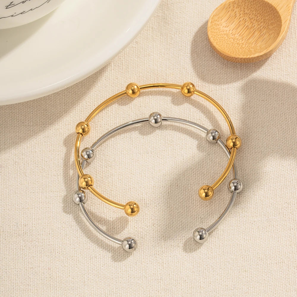KIKA Gold PVD Plated Stainless Steel 316L Bracelets Jewelry Waterproof Mulit Round Ball Open Bangles