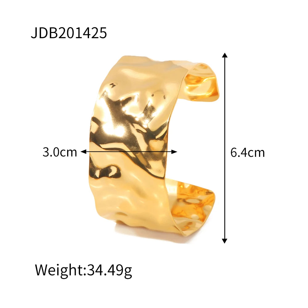 Kika Textured Gold Cuff Gold Plated Stainless Steel Adjustable Bangele Bracelets