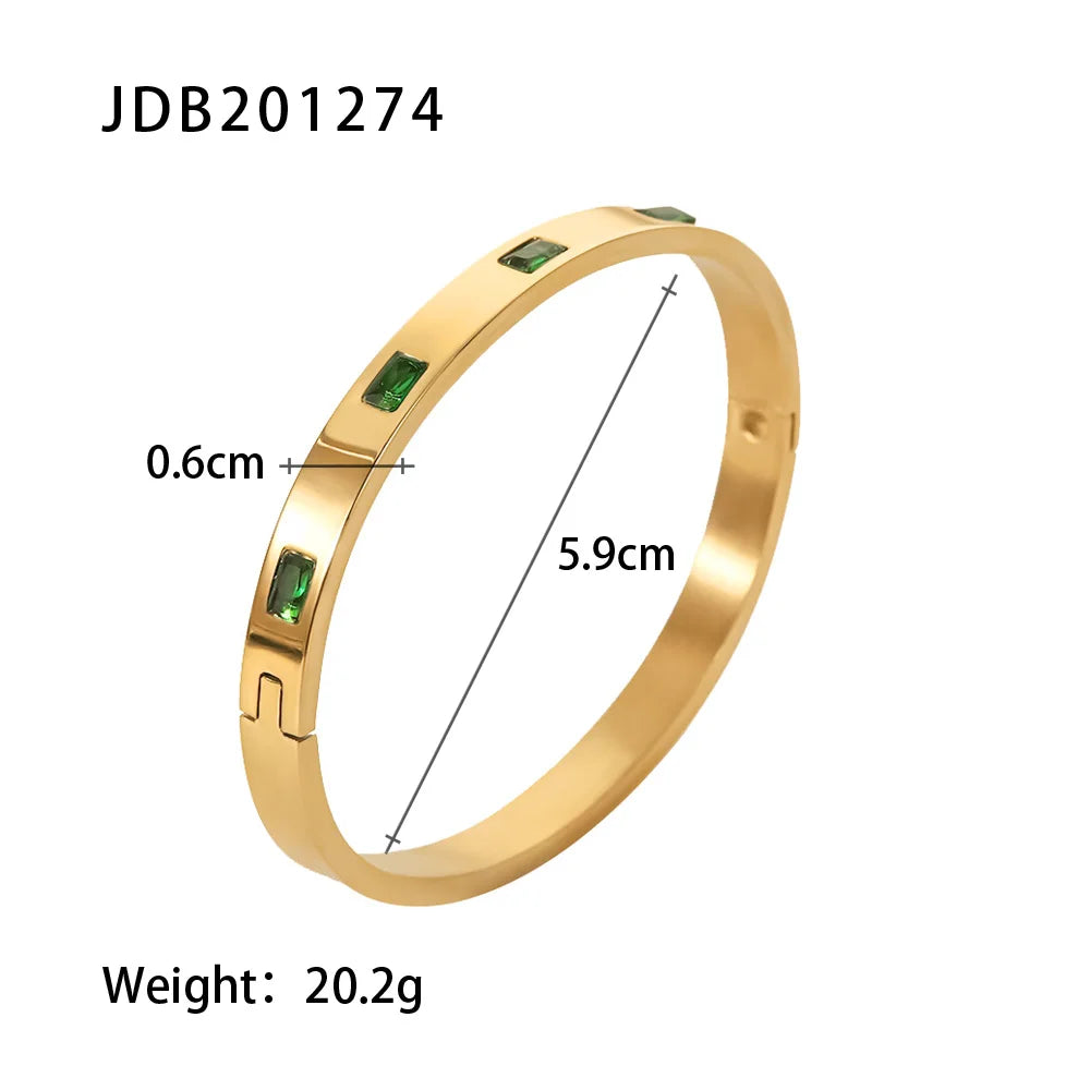 KIKA Simple Statement 18k Gold Color Cuff bracelet Stainless Steel Jewelry Waterproof Opening Cubic Zirconia Bangles For Women
