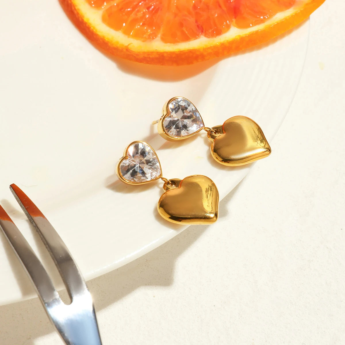 KIKA Bling Cubic Zirconia White Zircon Stud Earrings 18K Gold PVD Plated Stainless Steel 316L